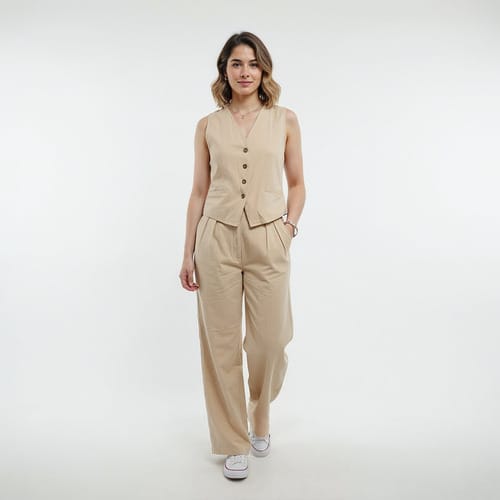 Conjunto dama lino chaleco pantalon elefante